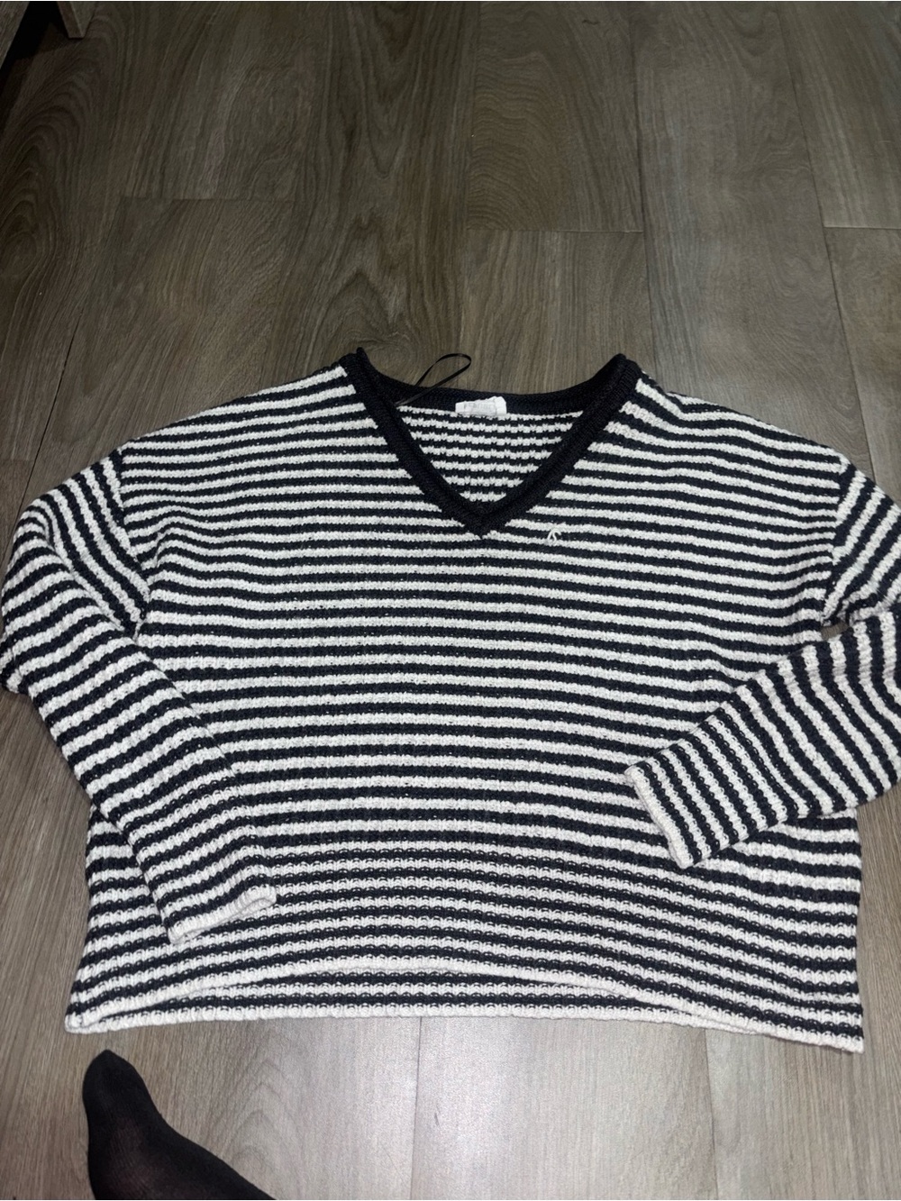 Black & White Striped V-Neck Sweater